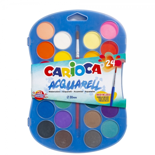 Carioca Acuarela Pack De 24 Colores En Pastilla - Brillantes - Facilmente Mezclables - Ø 30Mm - Color Varios