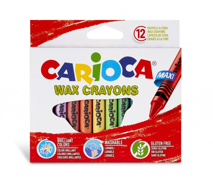 Carioca Maxi Pack De 12 Ceras - Colores Brillantes - Lavables - Cuerpo De Ø 12Mm - Color Varios