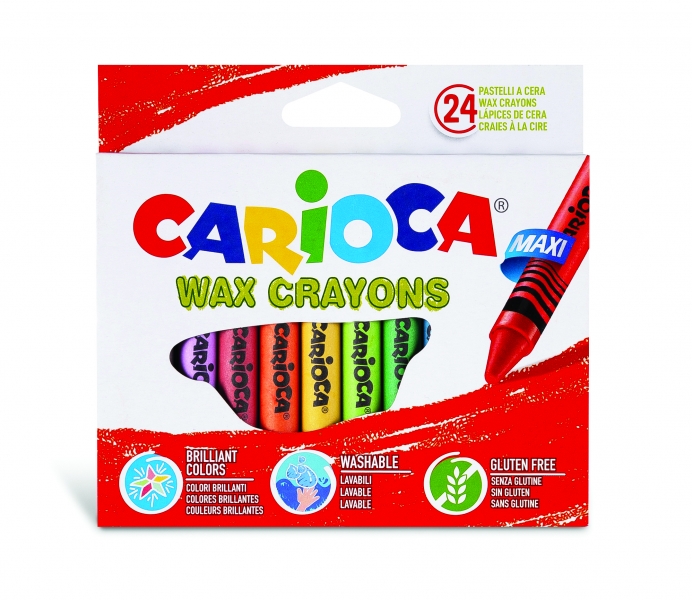 Carioca Maxi Pack De 24 Ceras - Colores Brillantes - Lavables - Cuerpo De Ø 12Mm - Color Varios