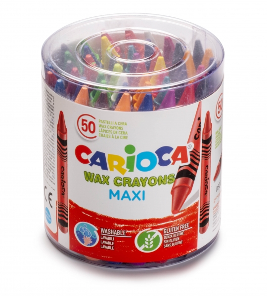 Carioca Maxi Pack De 50 Ceras Jumbo - Colores Brillantes - Lavables - Cuerpo De Ø 12Mm - Color Varios