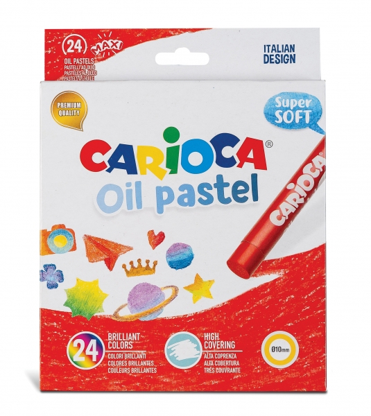 Carioca Pack De 24 Pasteles Al Oleo - Colores Brillantes - Lavables - Resistentes A La Luz - Cubrientes - Faciles De Mezclar - Maxi Cuerpo - Uso En Papel, Carton, Tela Y Madera - Color Varios