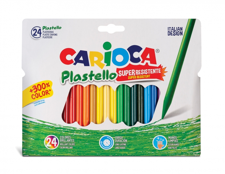Carioca Pack De 24 Plasticeras Extra Limpias - No Dejan Color En Las Manos - Duran Tres Veces Mas - Colores Brillantes Y Lavables - Faciles De Afilar - Color Varios