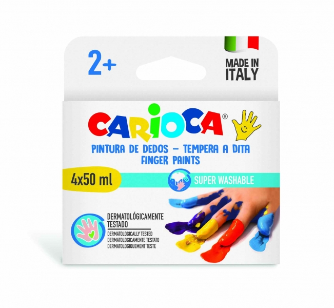 Carioca Temperas Dedo 50Ml Pack De 4 Botes De Pintura De Dedos - Pensada Para Los Mas Pequeños - Lavable De La Piel Y Tejidos - Atoxicas Y Sin Olor - Maxima Creatividad Y Diversion - Color Varios