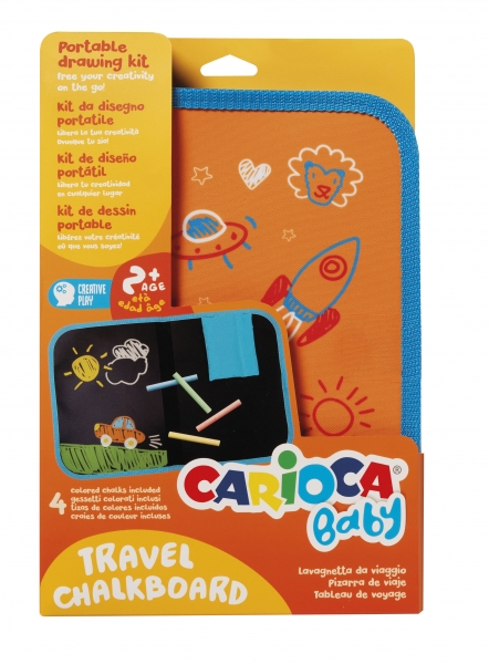 Carioca Kit De Dibujo Portatil Para Niños - A Partir De 24 Meses - Perfecto Para Jugar Fuera De Casa - Formato A4 - Contiene 4 Tizas De Colores - Color Varios