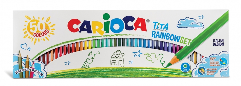 Carioca Tita Pack De 50 Lapices De Resina - Cuerpo Hexagonal - Colores Brillantes Y Lavables - Escritura Blanda - Mina Ø 3Mm Segura Y Super Resistente A Las Caidas - Color Varios