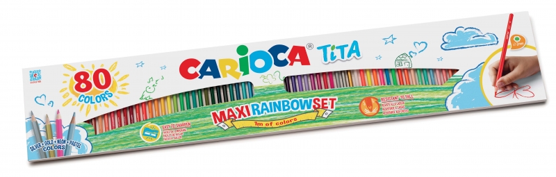 Carioca Tita Rainbow Maxi Pack De 80 Lapices De Resina - Cuerpo Hexagonal - Colores Brillantes Y Lavables - Escritura Suave - Ø 3Mm - Color Varios