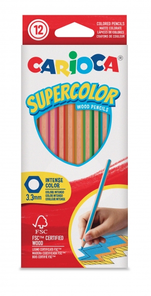 Carioca Supercolor Pack De 12 Lapices De Madera - Cuerpo Hexagonal - Colores Intensos Y Gran Opacidad - 3.3Mm De Grosor - Color Varios