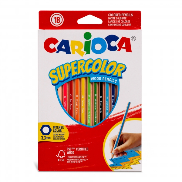 Carioca Supercolor Pack De 18 Lapices De Madera - Cuerpo Hexagonal - Colores Intensos Y Gran Opacidad - 3.3Mm De Grosor - Color Varios