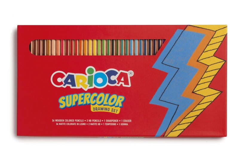 Carioca Pack De 40 Piezas - 36 Lapices De Color Supercolor - Minagruesa Ø 3.3Mm - 2 Lapices De Grafito Hb - Goma De Borrar Blanca - Sacapuntas Metalico - Color Varios