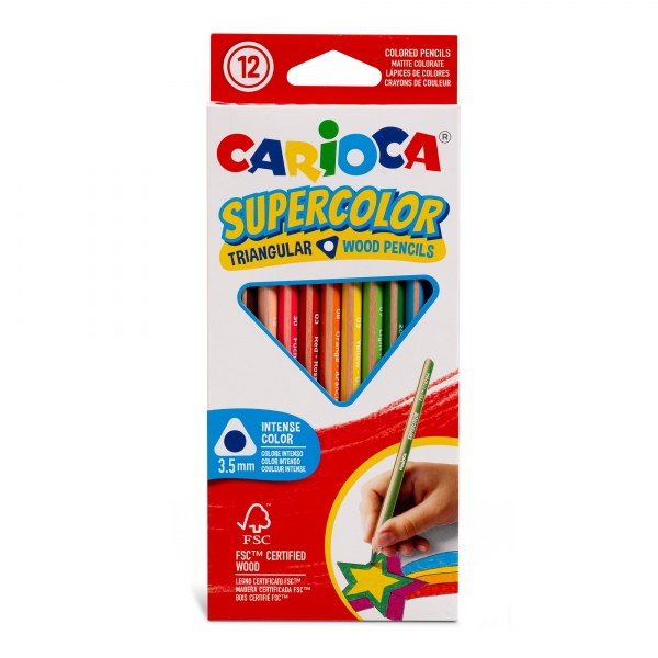 Carioca Supercolor Pack De 12 Lapices De Madera - Cuerpo Triangular - Colores Intensos Y Gran Opacidad - 3.5Mm Degrosor - Color Varios