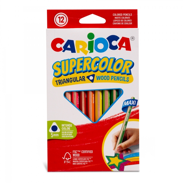 Carioca Supercolor Pack De 12 Lapices De Madera - Cuerpo Triangular Maxi - Colores Intensos Y Gran Opacidad - Lapizgrueso Ø 5Mm - Color Varios