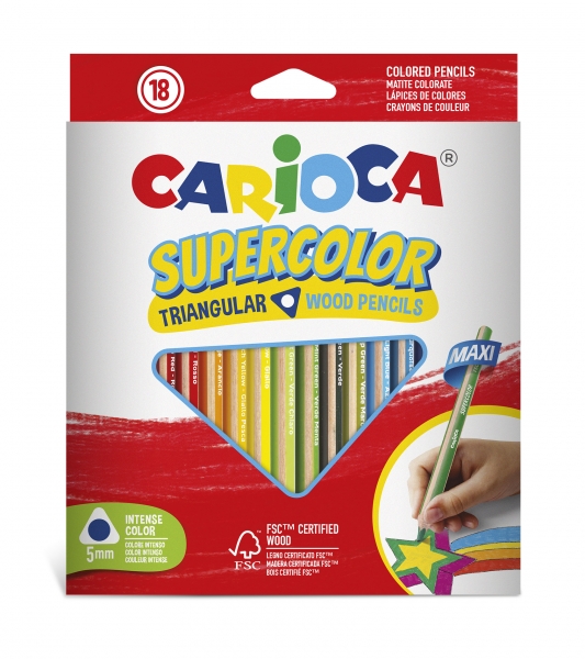 Carioca Supercolor Pack De 18 Lapices De Madera - Cuerpo Triangular Maxi - Colores Intensos Y Gran Opacidad - Lapizgrueso Ø 5Mm - Color Varios