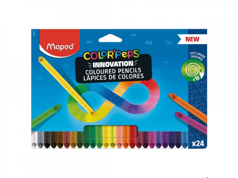 Maped Color`peps Infinity Pack De 24 Lapices De Colores De Larga Duracion - Hecho Totalmente De Mina - Colores Surtidos