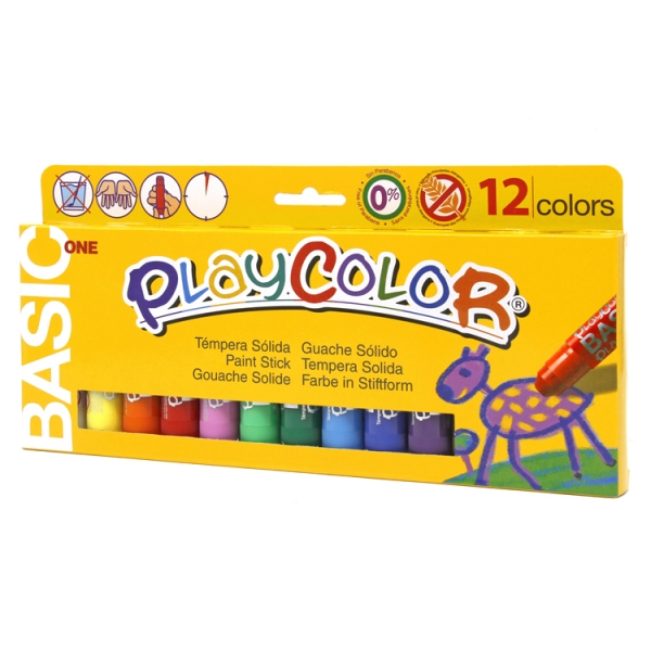 Playcolor Basic One Pack De 12 Temperas Solidas - No Arrugan El Papel - No Necesitan Agua - Especial Para Uso Escolar - Colores Surtidos