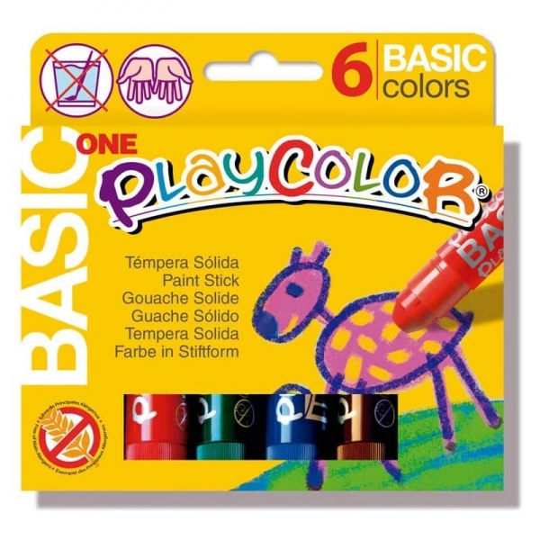 Playcolor Basic One Pack De 6 Temperas Solidas - No Arrugan El Papel - No Necesitan Agua - Especial Para Uso Escolar - Colores Surtidos