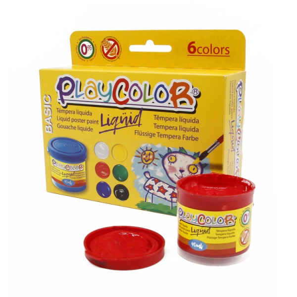 Playcolor Basic Liquid Pack De 6 Temperas 40Ml - No Ondula El Papel - Gran Viscosidad - Alta Opacidad - Colores Surtidos