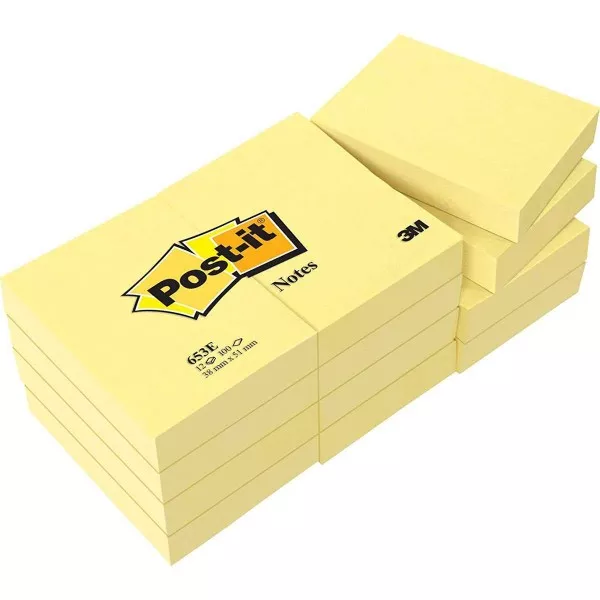 Post-It Pack De 12 Blocs De 100 Notas Adhesivas Removibles Canary Yellow 38X51Mm - Papel Con Certificacion Pefc - 7100172745 - Color Amarillo Claro