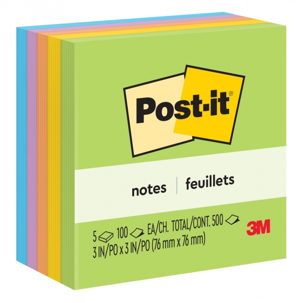 Post-It Bloc De 500 Notas Adhesivas Removibles Ultra Color 76X76Mm - Papel Con Certificacion Pefc - Colores Surtidos
