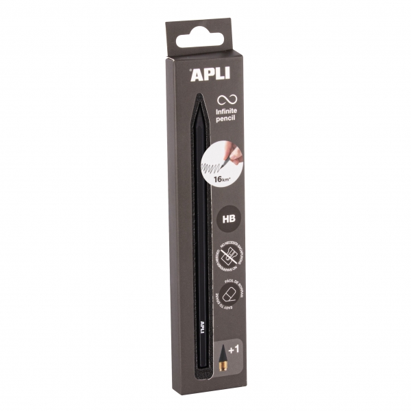 Apli Infinite Pencil Pack De Lapiz Infinito Hb + Mina De Recambio + Tapon Protector - Para Escribir Hasta 16Km - Color Negro