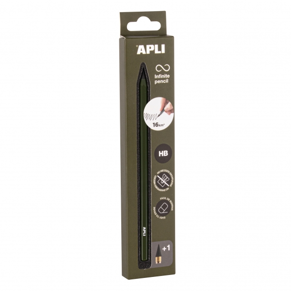 Apli Infinite Pencil Pack De Lapiz Infinito Hb + Mina De Recambio + Tapon Protector - Para Escribir Hasta 16Km - Color Verde Oscuro