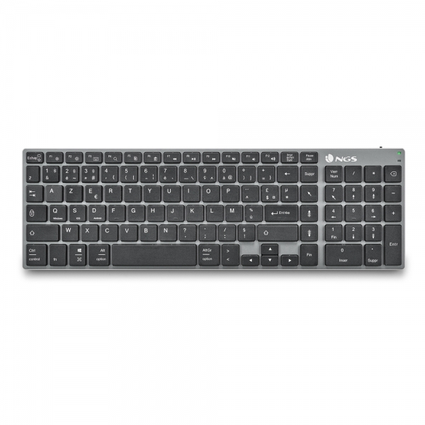 Ngs Fortune-Bt Teclado Multidispositivo Inalambrico Usb Bluetooth - Layout Frances - Silencioso - Teclas X-Type - Bateria Recargable