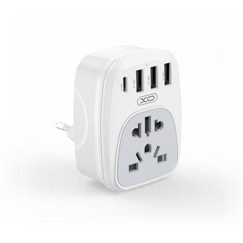 Xo Adaptador De Enchufe Internacional - Potencia 2500W - Usbx3 + Usb-C - Color Blanco