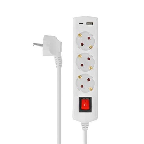 Elbat Base Multiple 3 Tomas Con Interruptor + Usb + Tipo C - Color Blanco