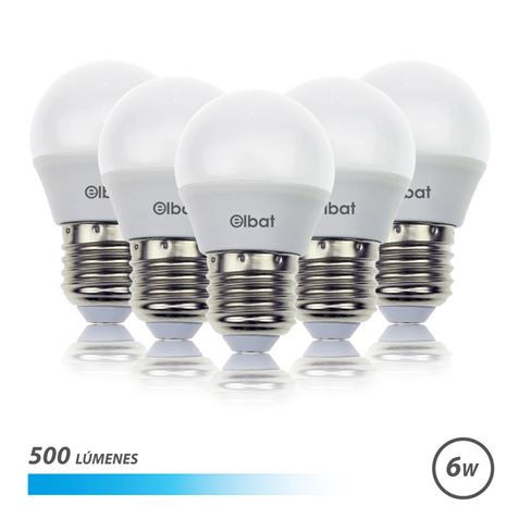 Elbat Pack 5 Bombillas Led G45 - 6W - 500Lm - E27 - Luz Fria - Color Blanco