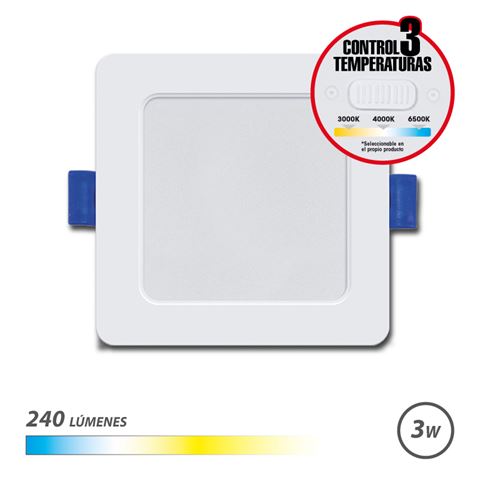 Elbat Downlight Cuadrado 3W - 240Lm - Selector 3 Temperaturas - Color Blanco