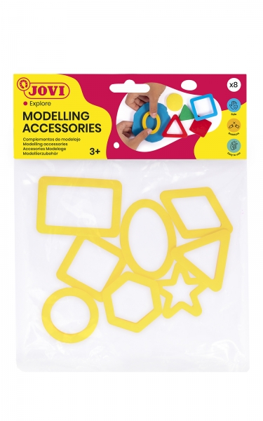 Jovi Bolsa Colgable Con 8 Moldes De Corte Figuras Geometricas - Moldes De Plastico Para Plastilina - Facil De Usar - Duraderos - Diseño Educativo - Color Amarillo