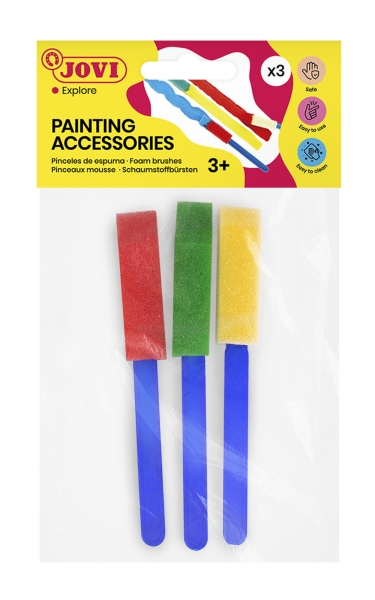 Jovi Painting Accessories Bolsa Con 3 Pinceles De Espuma - Ideal Para Cualquier Tipo De Pintura - Especial Para Pintura De Dedos - Facil Limpieza Con Agua Y Jabon - Color Varios