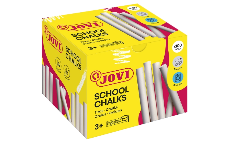 Jovi Classcolor Caja De 100 Tizas Antipolvo Blancas - Compactas - Sin Polvo - Materias Primas Naturales - Trazos Nitidos - Faciles De Borrar - Resistentes - Redondas - Color Blanco