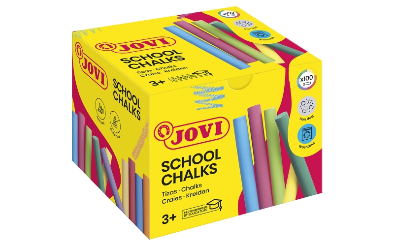 Jovi Classcolor Caja De 100 Tizas Antipolvo - Especiales Para Dibujar En El Suelo - Ideales Para Juegos Y Murales En Asfalto - Facil Eliminacion Con Agua - Poco Resto De Polvo - Color Surtido