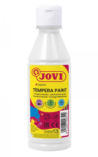 Jovi Tempera Paint Tempera Liquida - Base Agua - Lista Para Usar - Alto Poder Cubriente - Secado Rapido - Excelente Rendimiento - Facil Aplicación - Color Blanco