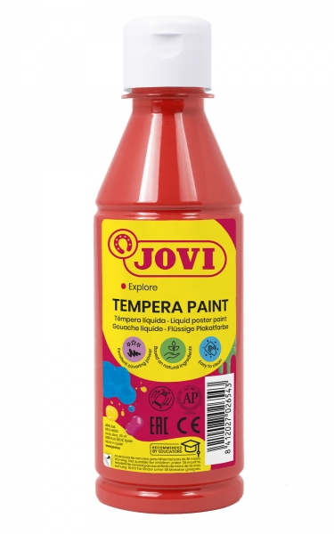 Jovi Tempera Paint Tempera Liquida - Base Agua - Lista Para Usar - Alto Poder Cubriente - Secado Rapido - Fluidez Optima - Adherencia En Multiples Superficies - Color Rojo