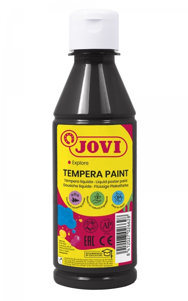 Jovi Tempera Paint Tempera Liquida - Base Agua - Lista Para Usar - Alto Poder Cubriente - Secado Rapido - Excelente Fluidez - Adherencia En Multiples Superficies - Color Negro