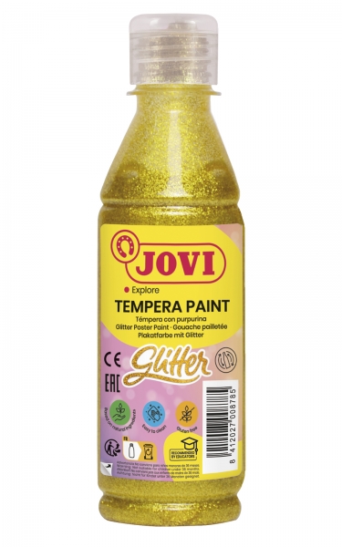 Jovi Glitter Tempera Botella De 250Ml - Base Agua - Lista Para Usar - Particulas De Purpurina - Excelente Rendimiento - Secado Rapido - Fluidez Optima - Color Oro