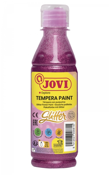 Jovi Glitter Tempera Botella De 250Ml - Base Agua - Lista Para Usar - Con Purpurina - Excelente Rendimiento - Secado Rapido - Fluidez Optima - Color Rosa