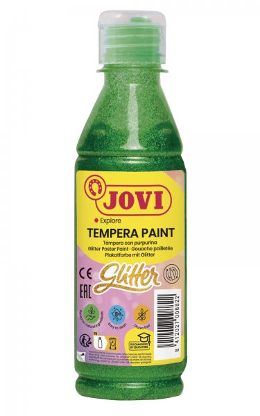 Jovi Glitter Tempera Botella De 250Ml - Base Agua - Lista Para Usar - Con Purpurina - Excelente Rendimiento - Secado Rapido - Fluidez Optima - Color Verde