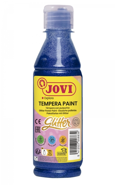 Jovi Glitter Tempera Botella De 250Ml - Base Agua - Lista Para Usar - Con Purpurina - Excelente Rendimiento - Secado Rapido - Fluidez Optima - Color Azul