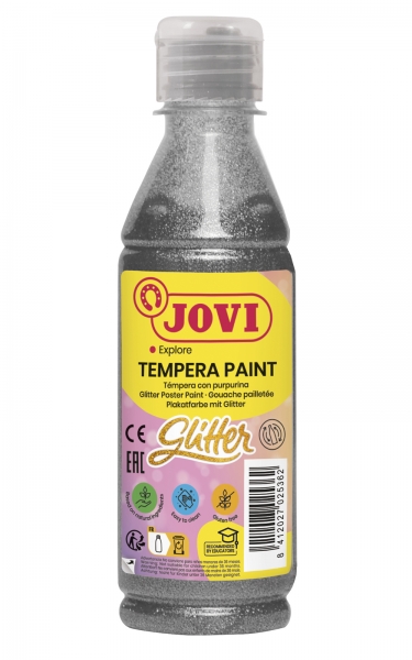 Jovi Glitter Tempera - Excelente Rendimiento - Secado Rapido - Facil Aplicacion - Alta Adherencia - Color Gris