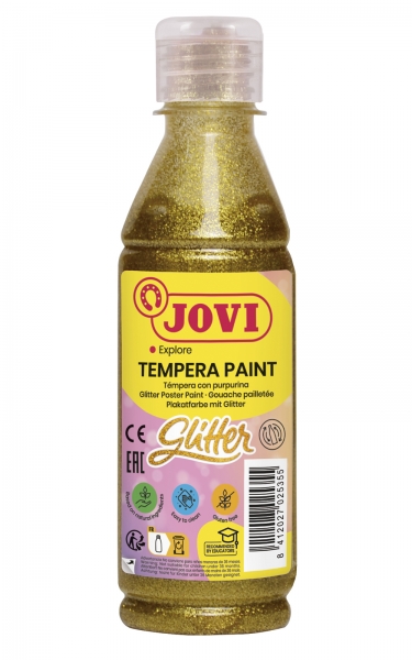 Jovi Glitter Tempera - Tempera Liquida Base Agua - Particulas De Purpurina - Excelente Rendimiento - Secado Rapido - Fluidez Optima - Adherencia En Multiples Superficies - Color Oro