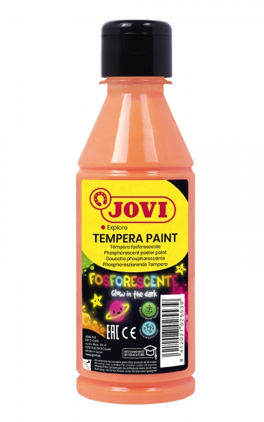 Jovi Tempera Paint Tempera Liquida Fosforescente - Brilla En La Oscuridad - Secado Rapido - Excelente Adherencia - Lista Para Usar - Color Naranja