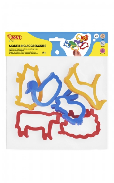 Jovi Modelling Accessories Bolsa Colgable Con 6 Moldes De Corte Animales De Granja - Plastico Duradero - Formas De Animales De La Granja - Ideal Para Plastilina - Color Surtido