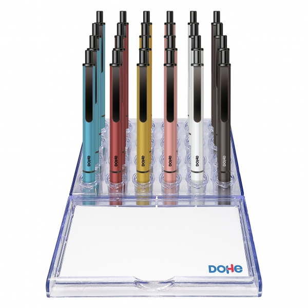 Dohe Elegance Expositor Con 24 Boligrafos - Tinta Base De Aceite - Fabricados En  Aluminio - Tacto Soft - Colores Surtidos