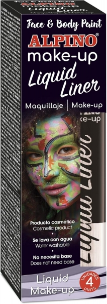 Alpino Make-Up Liquid Liner Pack Con 4 Botes De Maquillaje Liquido Con Aplicador - Se Lava Con Agua - Testado Dermatologicamente - Color Blanco