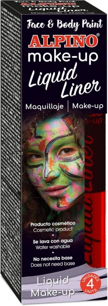 Alpino Make-Up Liquid Liner Pack Con 4 Botes De Maquillaje Liquido Con Aplicador - Se Lava Con Agua - Testado Dermatologicamente - Color Rojo