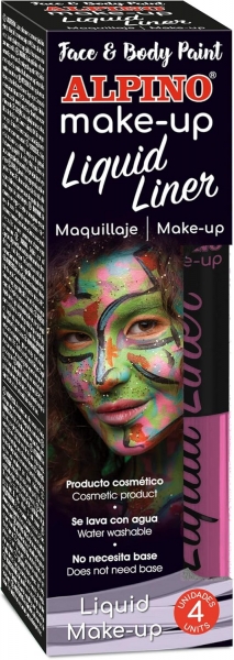 Alpino Make-Up Liquid Liner Pack Con 4 Botes De Maquillaje Liquido Con Aplicador - Se Lava Con Agua - Testado Dermatologicamente - Color Rosa