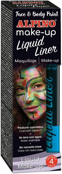 Alpino Make-Up Liquid Liner Pack Con 4 Botes De Maquillaje Liquido Con Aplicador - Se Lava Con Agua - Testado Dermatologicamente - Color Azul