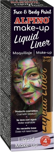 Alpino Make-Up Liquid Liner Pack Con 4 Botes De Maquillaje Liquido Con Aplicador - Se Lava Con Agua - Testado Dermatologicamente - Color Oro